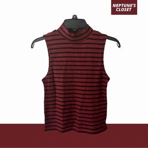 SUMMER Red and Black Striped Mockneck Crop top Tank top Women’s Cute